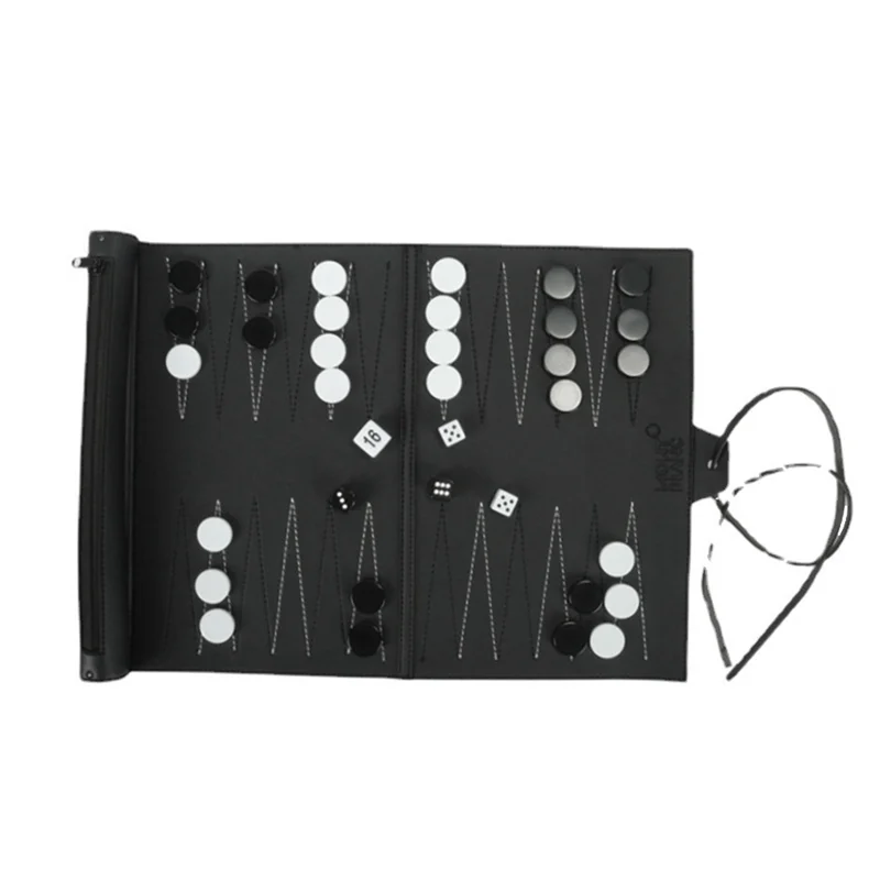 MACH-Roll Up Classic Backgammon Travel Set – Foldable PU Strategy Board Game