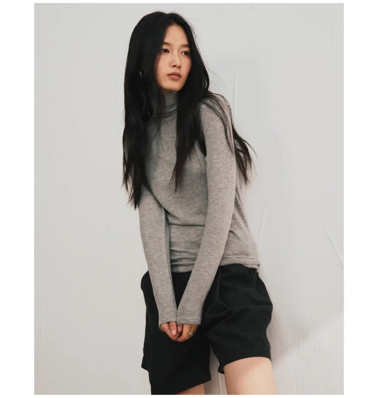 MOOIRUE APPAREL Women’s Silk-Wool High Neck Top for Soft, Breathable Layering
