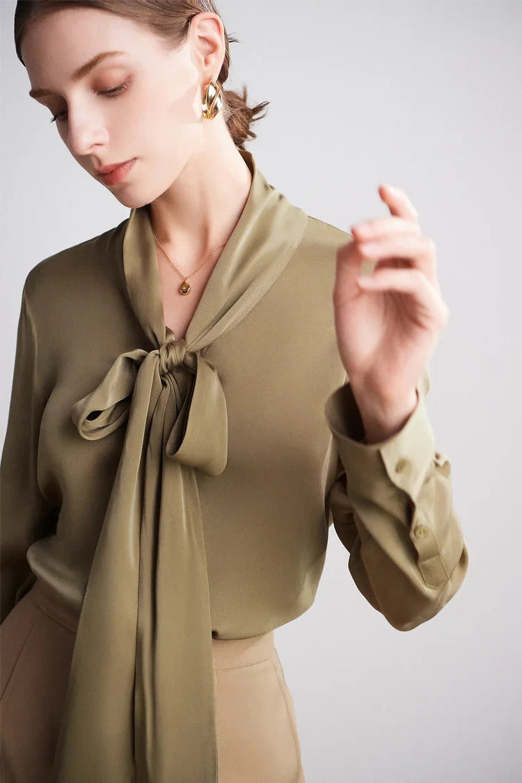SFELIKY Elegant Silk Bow Tie Blouse for Spring & Summer Outfits