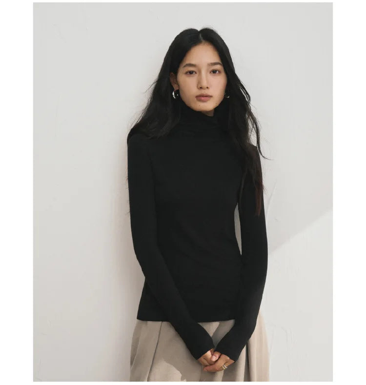 MOOIRUE APPAREL Women’s Silk-Wool High Neck Top for Soft, Breathable Layering