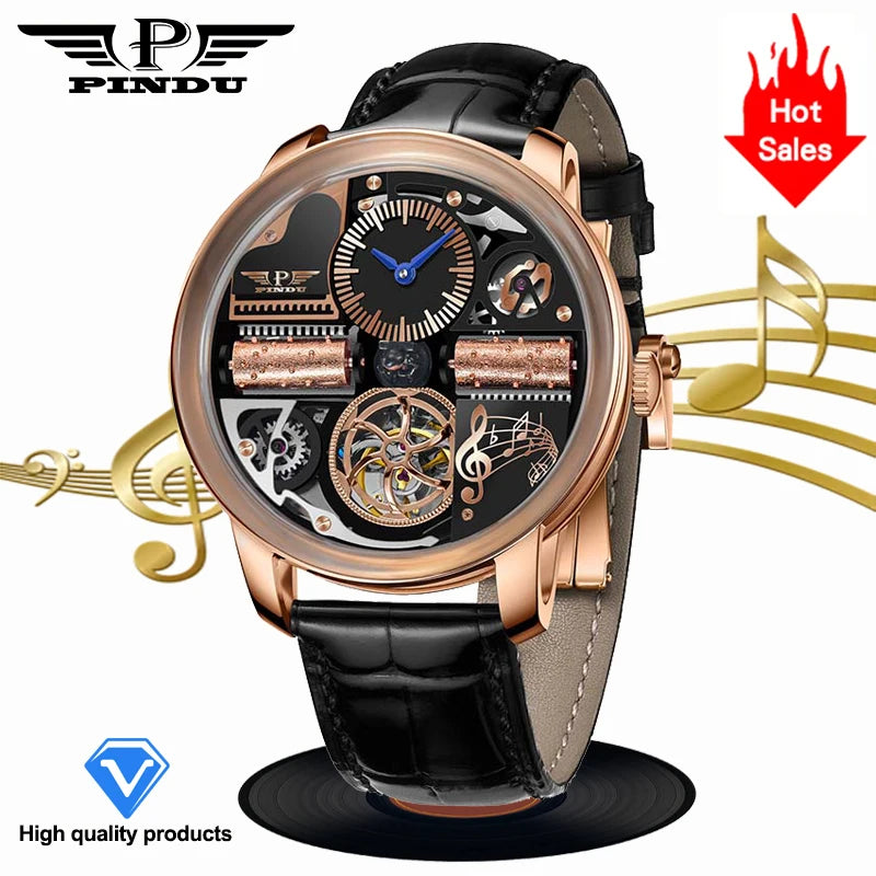 PINDU Music Series Skeleton Automatic Watch – Mechanical Luxury with Bold Design