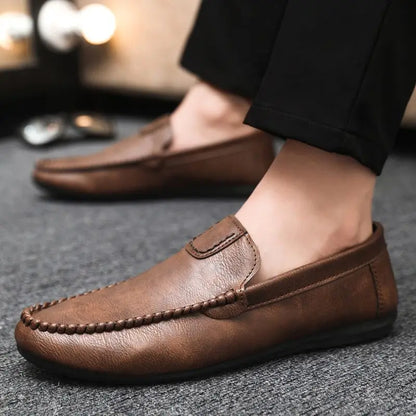 SHANGKAKA Men’s Soft Leather Casual Shoes – Round Toe Comfort Smart-Casual Flats