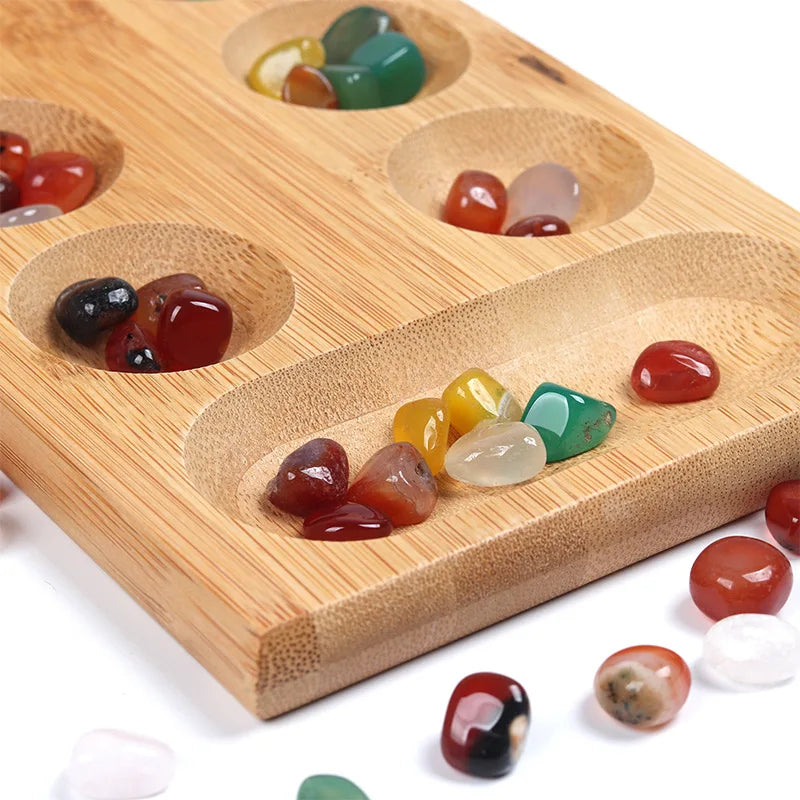 Riverstones Bamboo Mancala Board Game – Foldable Wooden Strategy Game