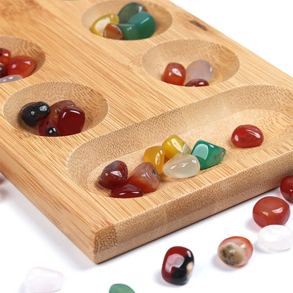Riverstones Bamboo Mancala Board Game – Foldable Wooden Strategy Game