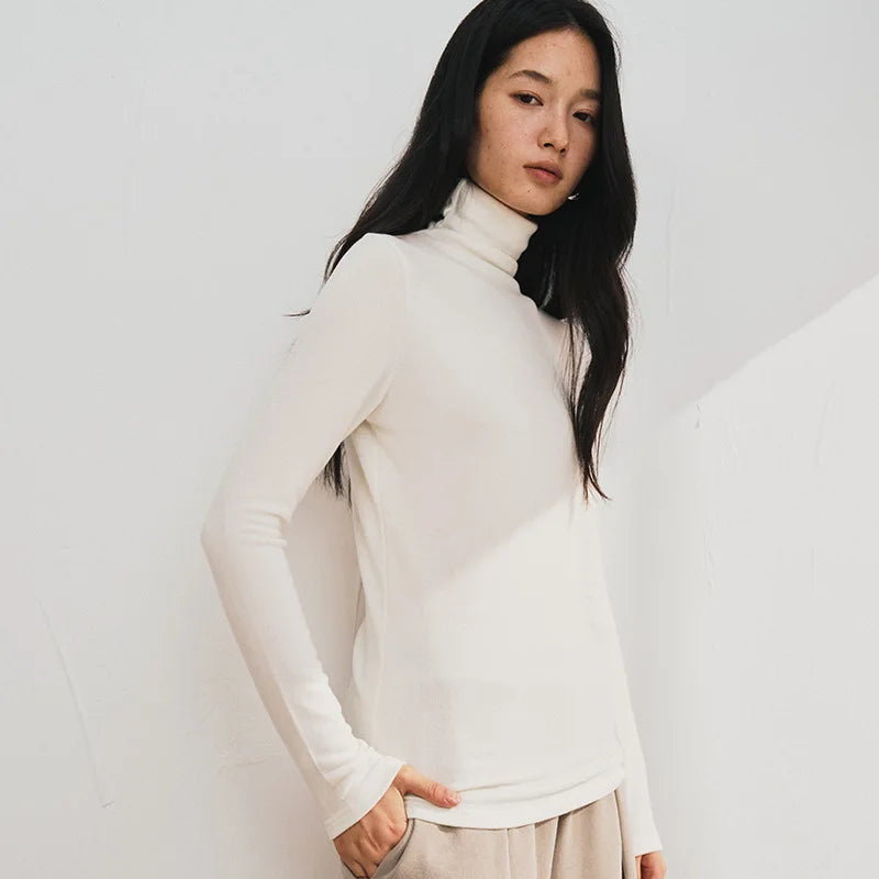 MOOIRUE APPAREL Women’s Silk-Wool High Neck Top for Soft, Breathable Layering