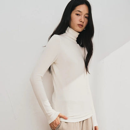 MOOIRUE APPAREL Women’s Silk-Wool High Neck Top for Soft, Breathable Layering