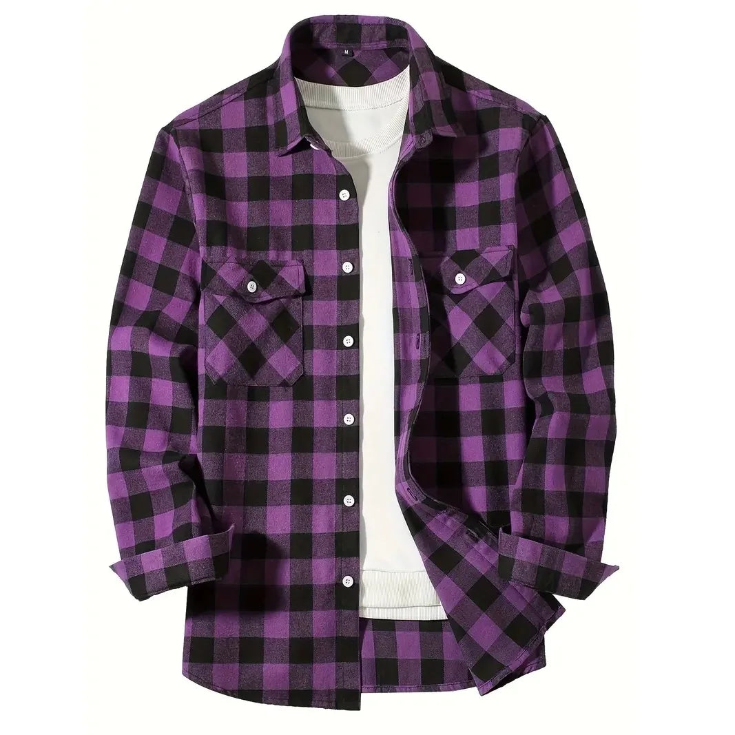 Men’s Long Sleeve Plaid Flannel Shirt for Smart Casual & Layered Styling