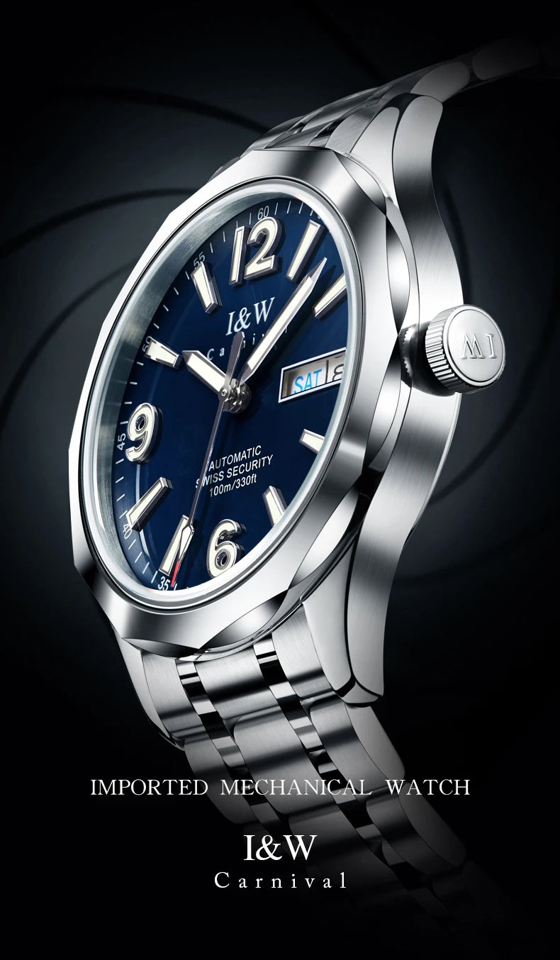 I&W CARNIVALAutomatic Diver-Style Watch for Men – 100M Waterproof Mechanical Timepiece