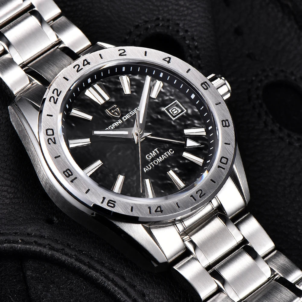PAGANI DESIGN Automatic GMT Sports Watch – Bold Stainless Steel Luxury Timepiece
