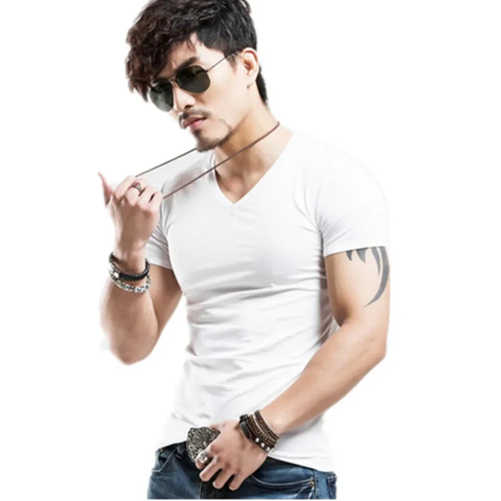 2025 Brand New Men's T-Shirt V-neck Short Sleeve
