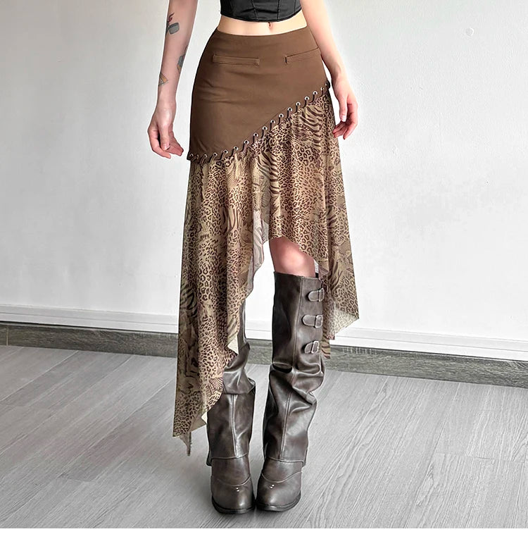 SylCue Women’s High-Waist Asymmetrical Leopard Print Statement Skirt