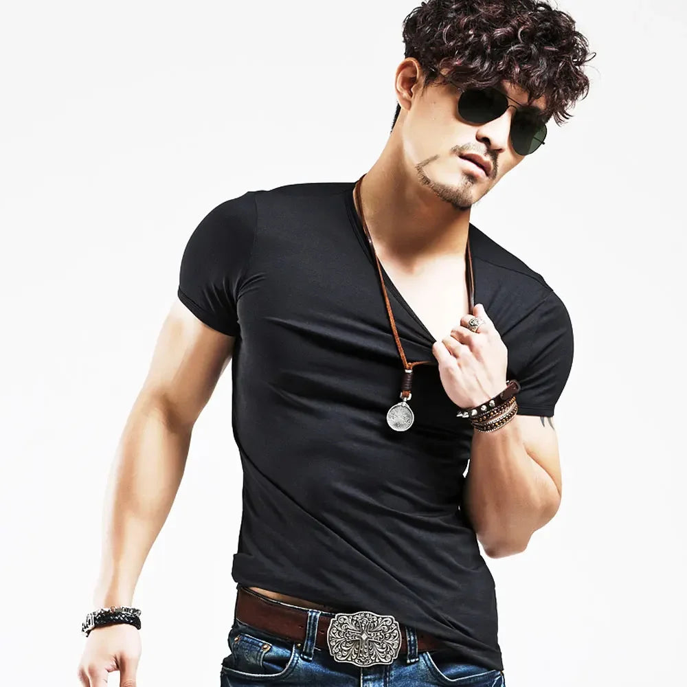 2025 Brand New Men's T-Shirt V-neck Short Sleeve