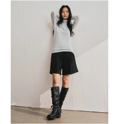 MOOIRUE APPAREL Women’s Silk-Wool High Neck Top for Soft, Breathable Layering