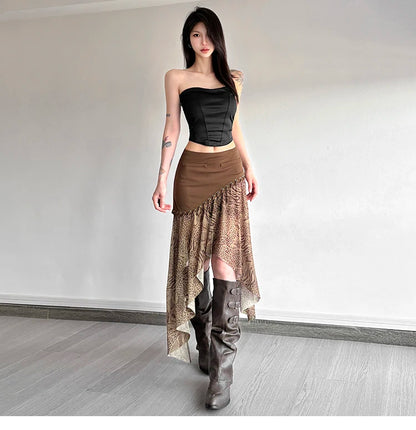 SylCue Women’s High-Waist Asymmetrical Leopard Print Statement Skirt