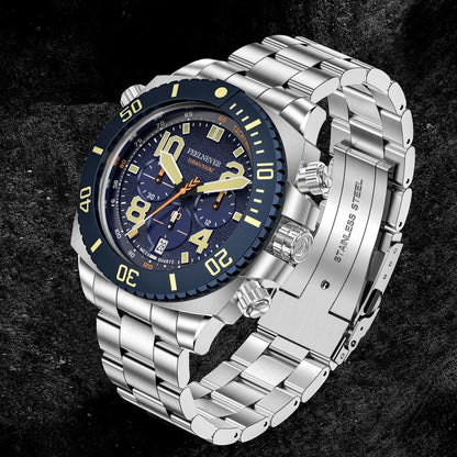 LIGE FeelNever FN1801 Men’s Luxury-Style Chronograph Dive Watch – Stainless Steel Sapphire Glass Edition