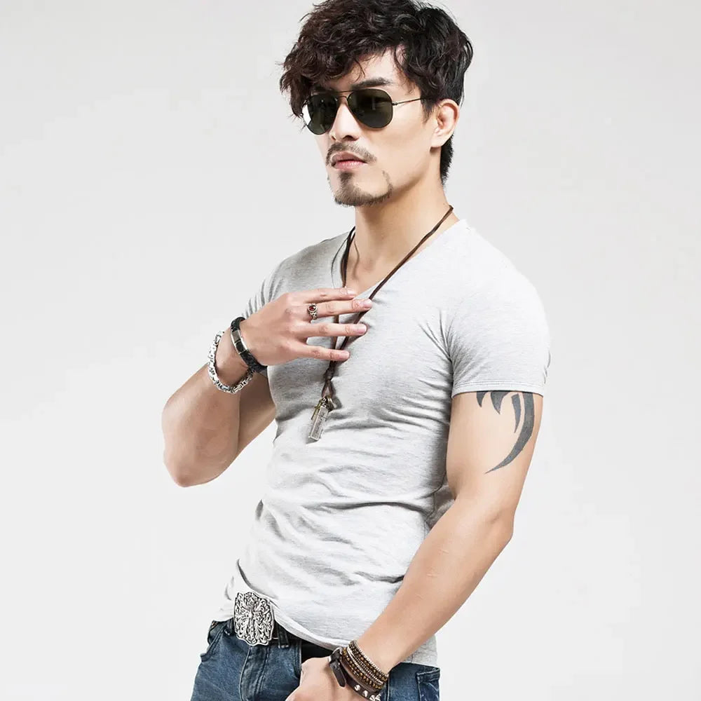 2025 Brand New Men's T-Shirt V-neck Short Sleeve