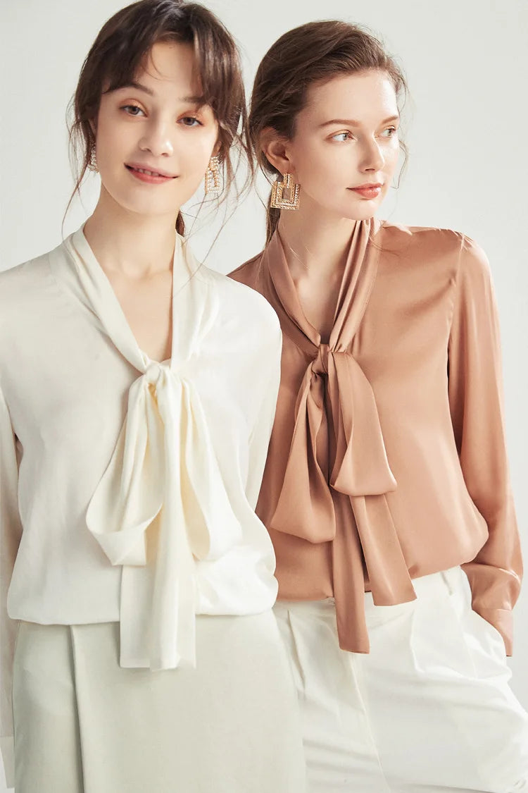 SFELIKY Elegant Silk Bow Tie Blouse for Spring & Summer Outfits