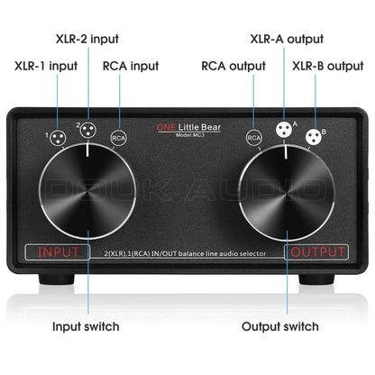 Nobsound 3-in-3-out XLR & RCA Audio Selector Box Passive Preamp for Hi-Fi & Studio Systems