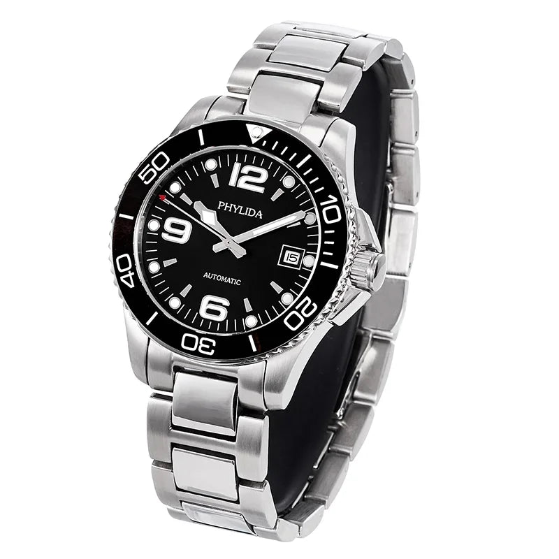 PHYLIDA Automatic Men’s Watch with Sapphire Crystal – 40mm Miyota Black Dial Edition