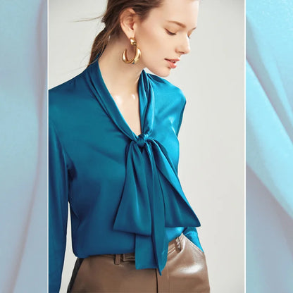 SFELIKY Elegant Silk Bow Tie Blouse for Spring & Summer Outfits