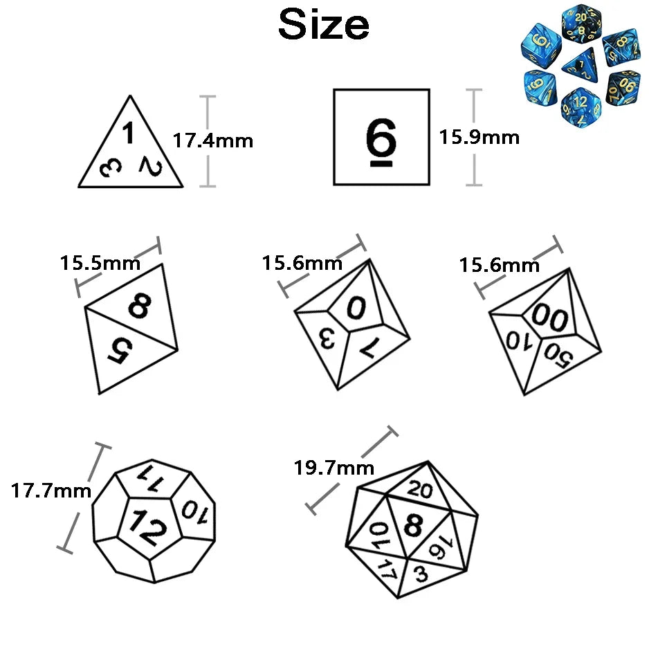 7pcs Polyhedral RPG Game Dice with Bag