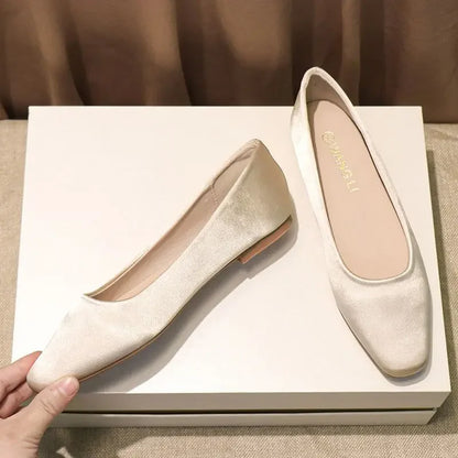 WANG LI Women’s Square Toe Slip-On Flats – Elegant Low Heel Office & Everyday Shoes