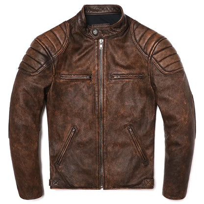 Vintage Camel Yellow Genuine Cowhide Leather Jacket