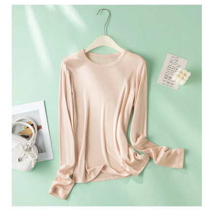 EMBELLIKE Elegant Silk-Feel Long Sleeve T-Shirt for Effortless Everyday Style