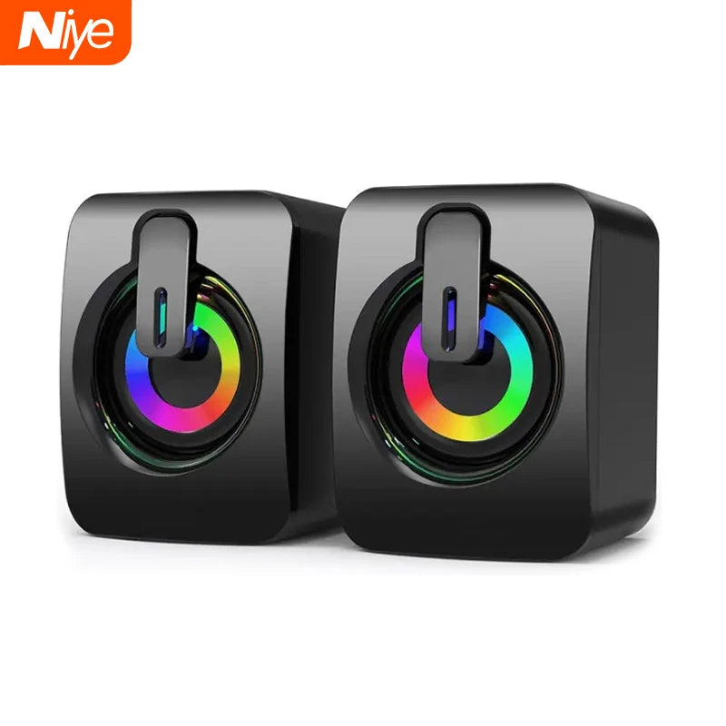 NIYE Desktop USB Stereo Speakers – Plug & Play PC Sound System with LED