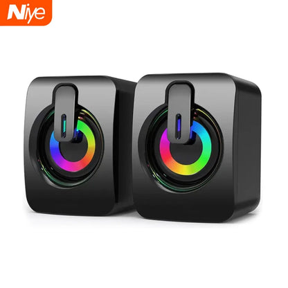 NIYE Desktop USB Stereo Speakers – Plug & Play PC Sound System with LED