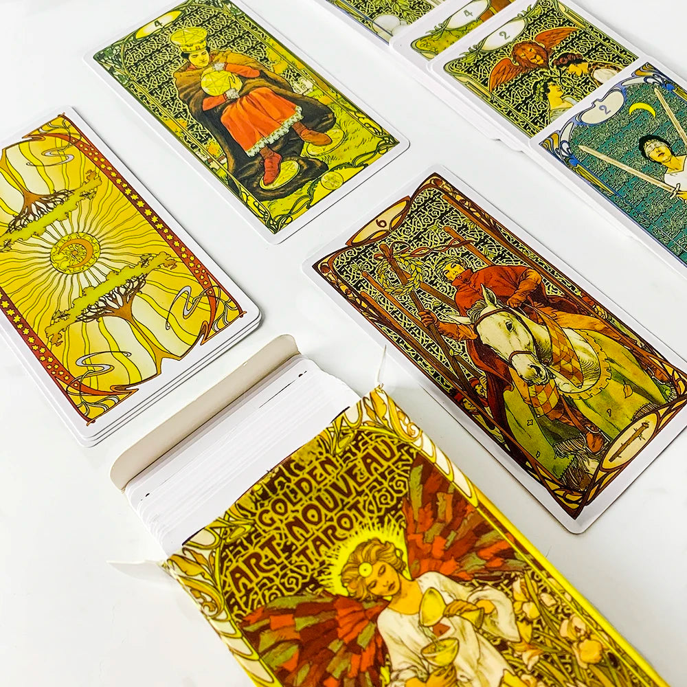 Golden Art Nouveau Tarot Deck – 78-Card Classic Occult Divination Set