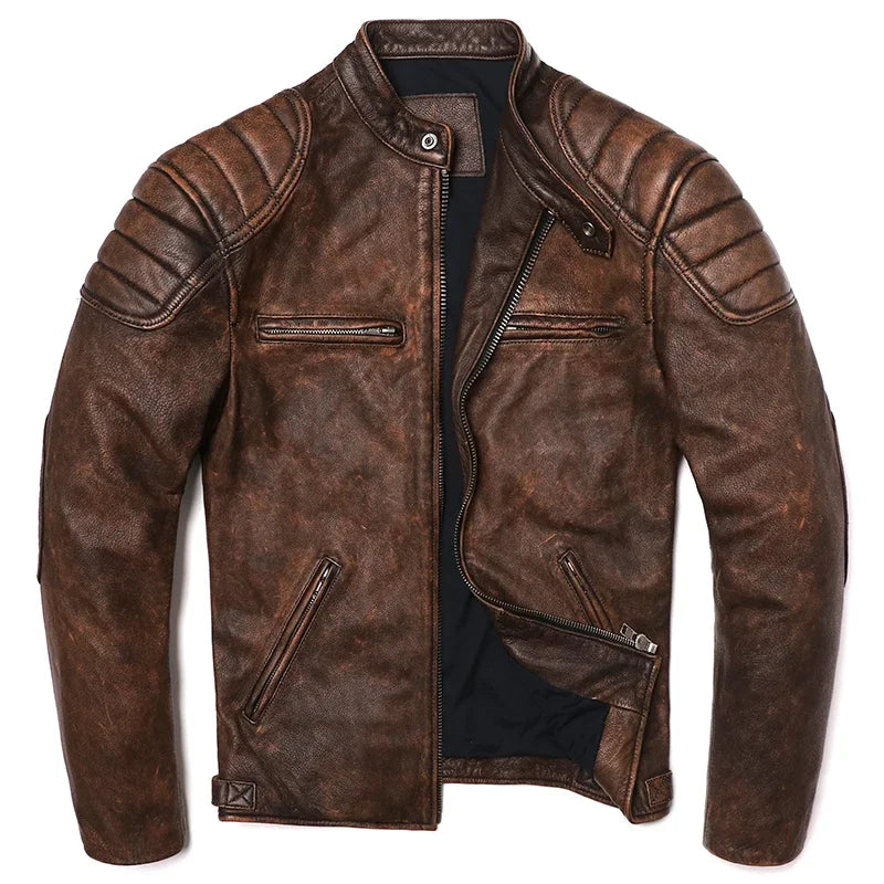 Vintage Camel Yellow Genuine Cowhide Leather Jacket