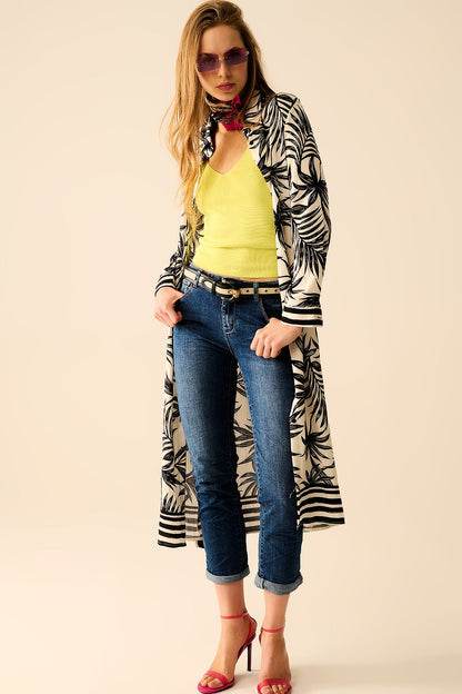 Long Sleeve Midi Dress in Black & White Motif for Everyday & Smart Casual Wear